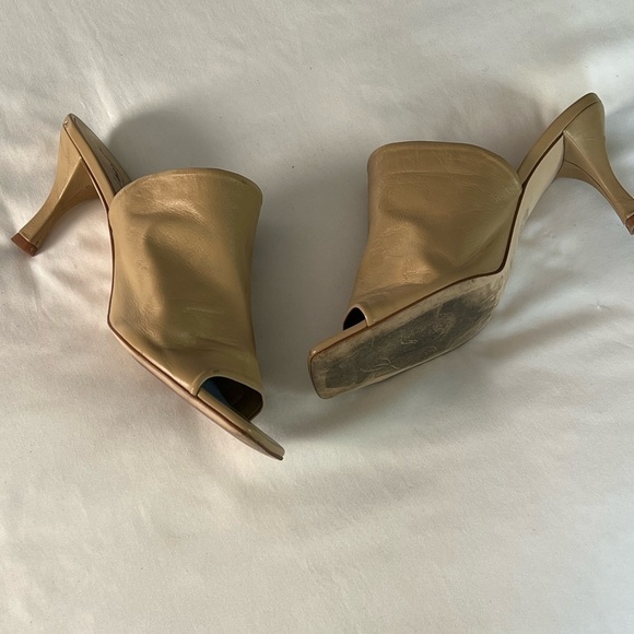 Free People Cara Beige Ruched Leather Square Toe Slip On Mules - Picture 4 of 11